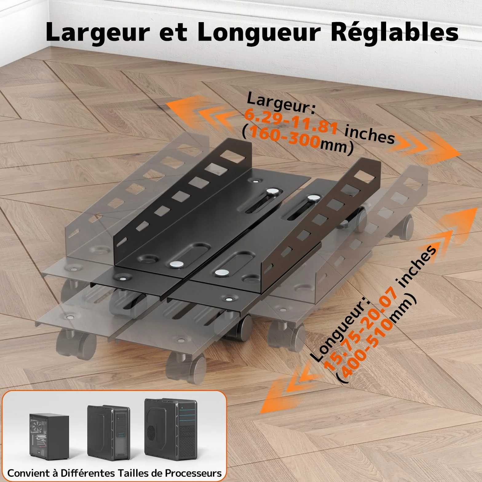 PUTORSEN Support Tour PC Mobile, Chariot avec Roues Verrouillables, Antidérapantes, Taille Réglable, Compatible avec La Plupart des Tours (Noir)