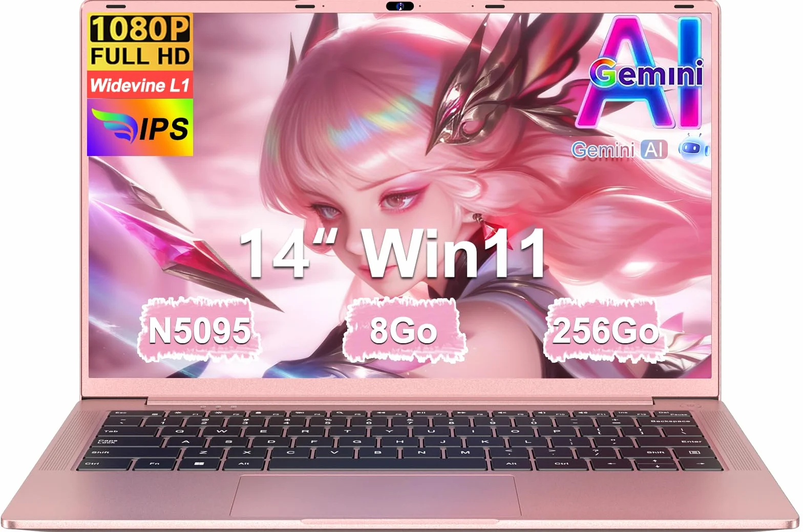 Ordinateur Portable 14 Pouces Celeron N5095 Win11 Pro 8Go RAM 256Go SSD 5G WiFi 1920x1080 FHD PC Portable Doré Métal