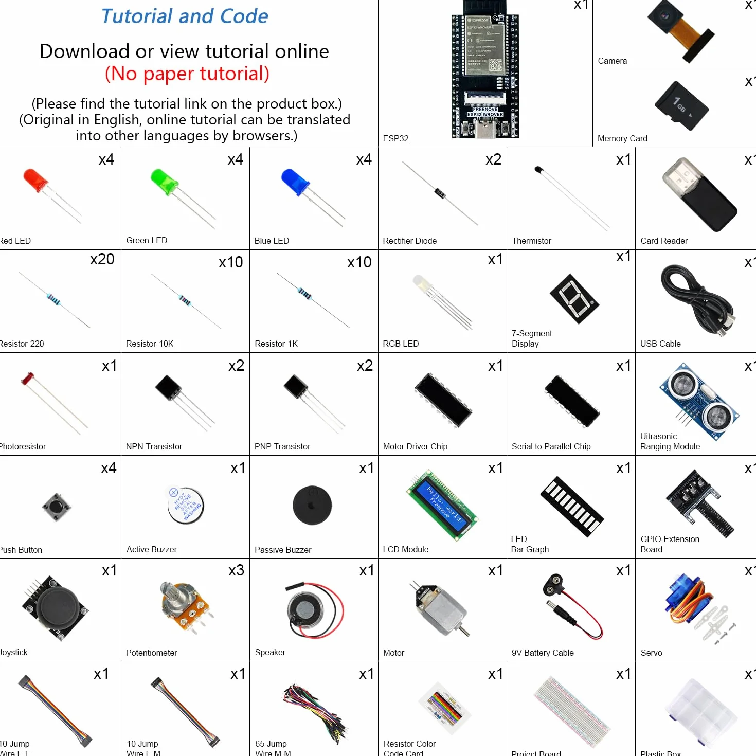 Freenove ESP32 Kit Dev CAM Board Super Starter Kit, Microcontrôleur Double Noyau 32 Bits 240 MHz, Caméra WiFi BT, Tutorial 522 Pages, Python C, 78 Projets