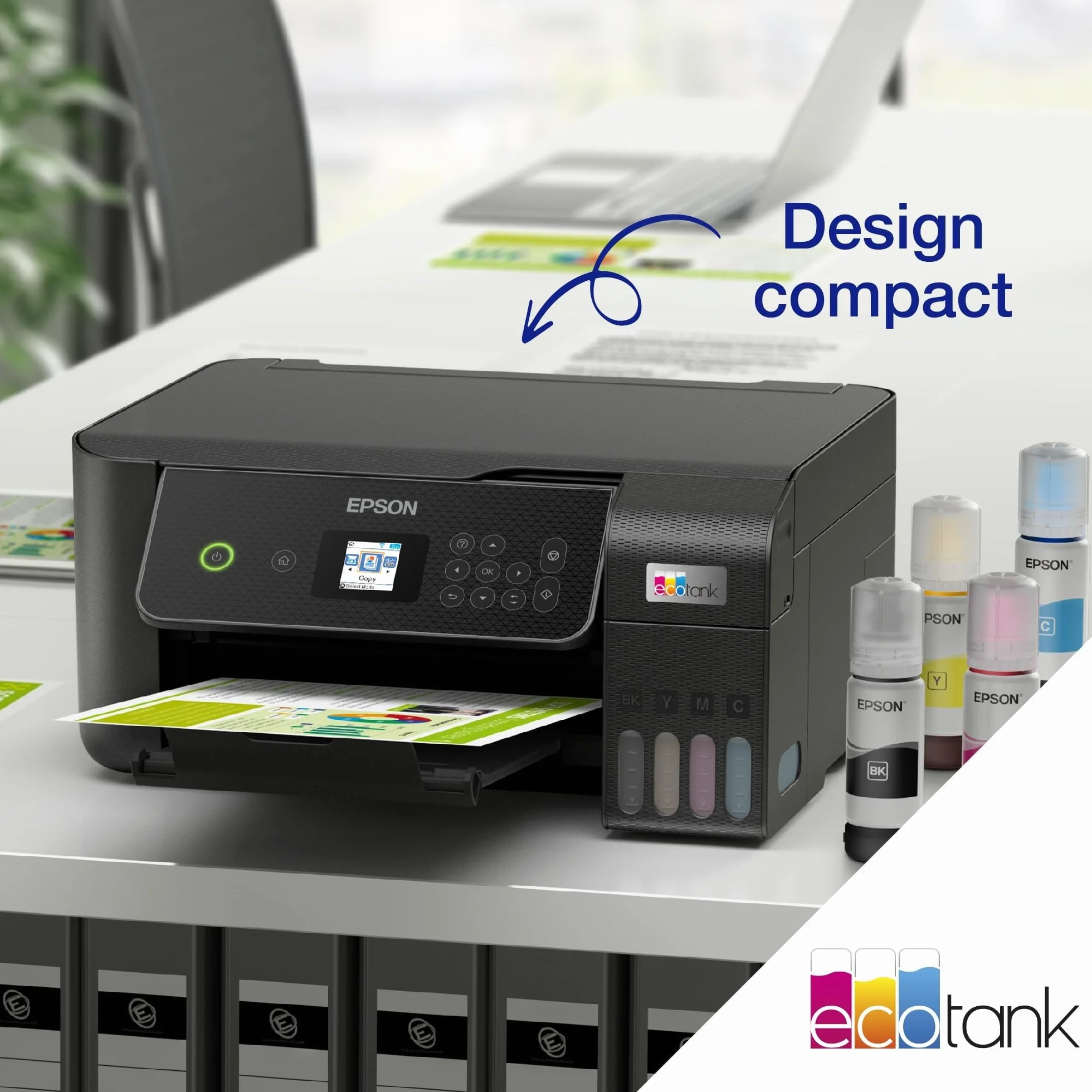 Epson EcoTank ET-2870 Imprimante Réservoirs Encre A4 Wi-Fi Imprimer Copier Numériser Écran LCD 3,7cm 3 Ans Encre Inclus