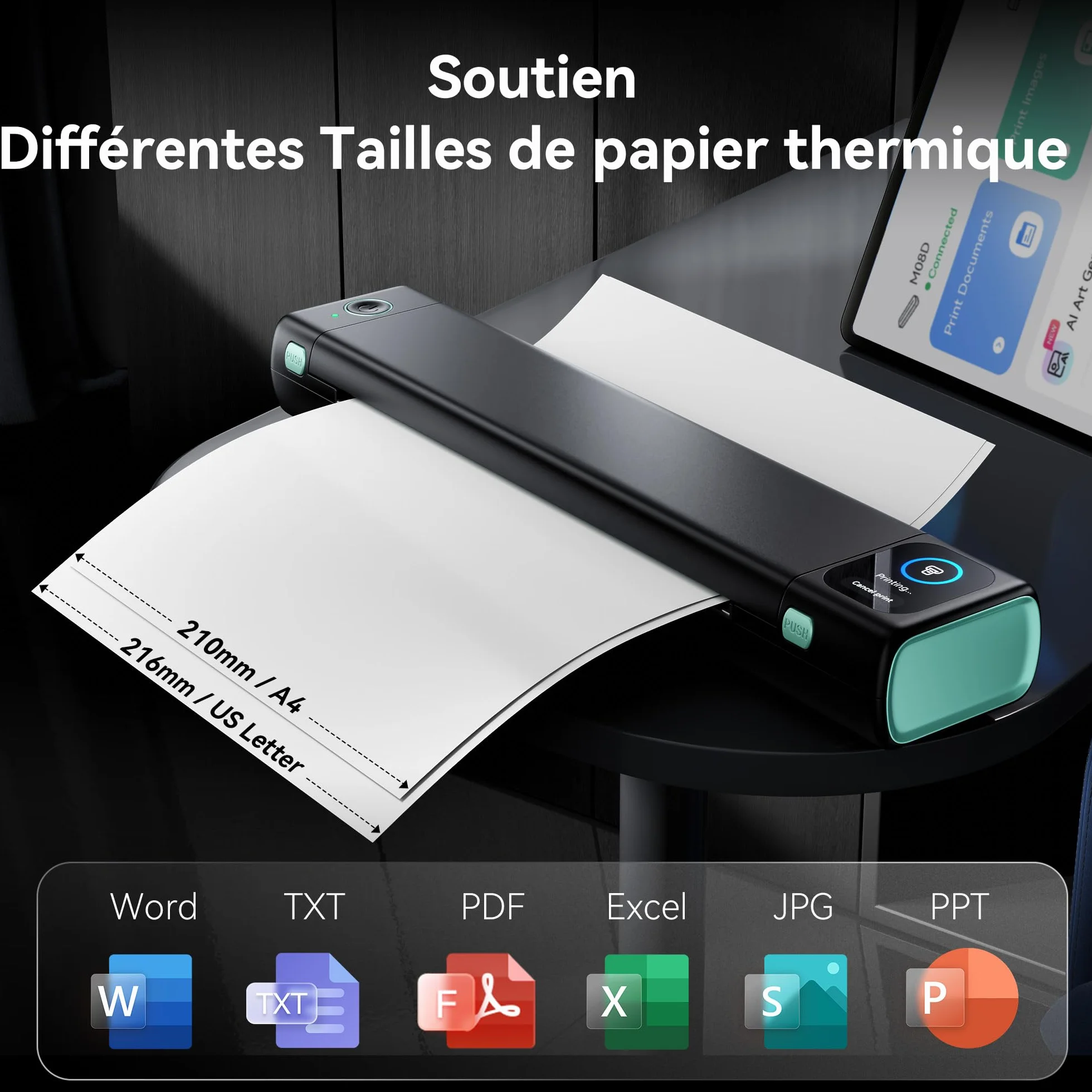 Phomemo M08D Imprimante Thermique Portable A4 Bluetooth sans Fil Écran Tactile