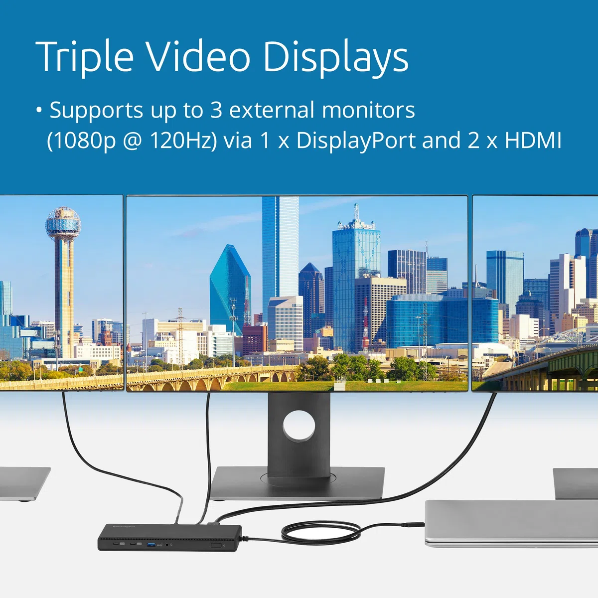 Kensington SD4842P| Station d'accueil USB-C 10-en-1 avec 3 Sorties Vidéo HD 1080p @120Hz| Alimentation 100W| 5 Ports USB Plug & Charge| Coque Externe Fabriquée avec 70% de Matériaux Recyclé| K32810EU