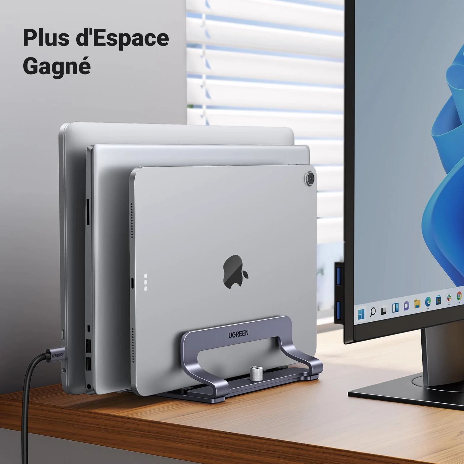 UGREEN 3 en 1 Support Ordinateur Portable Vertical Laptop Stand Triple Fente Porte Bureau Réglable Compatible MacBook Pro Air