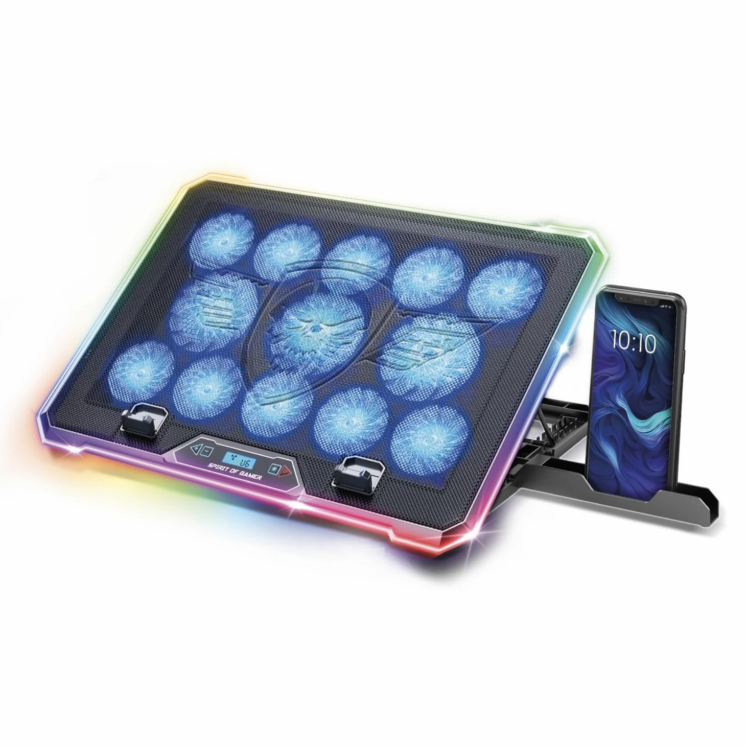 Refroidisseur PC Portable 17'' RGB, Support Ergonomique pour Ordinateur Portable, 13 Ventilateurs