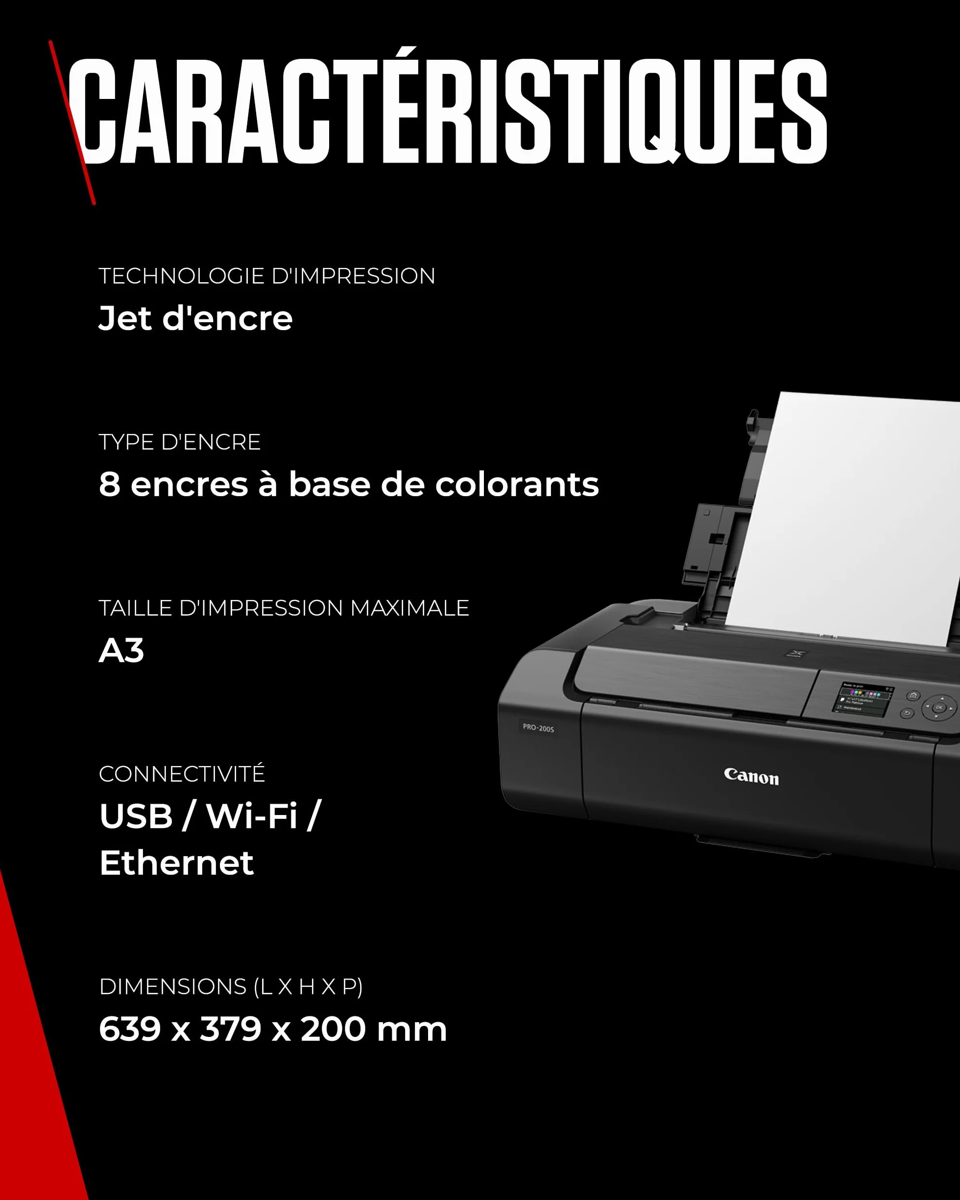 Canon PIXMA PRO-200S Imprimante Photo 8 Encres Couleur Tirages Couleurs Intenses