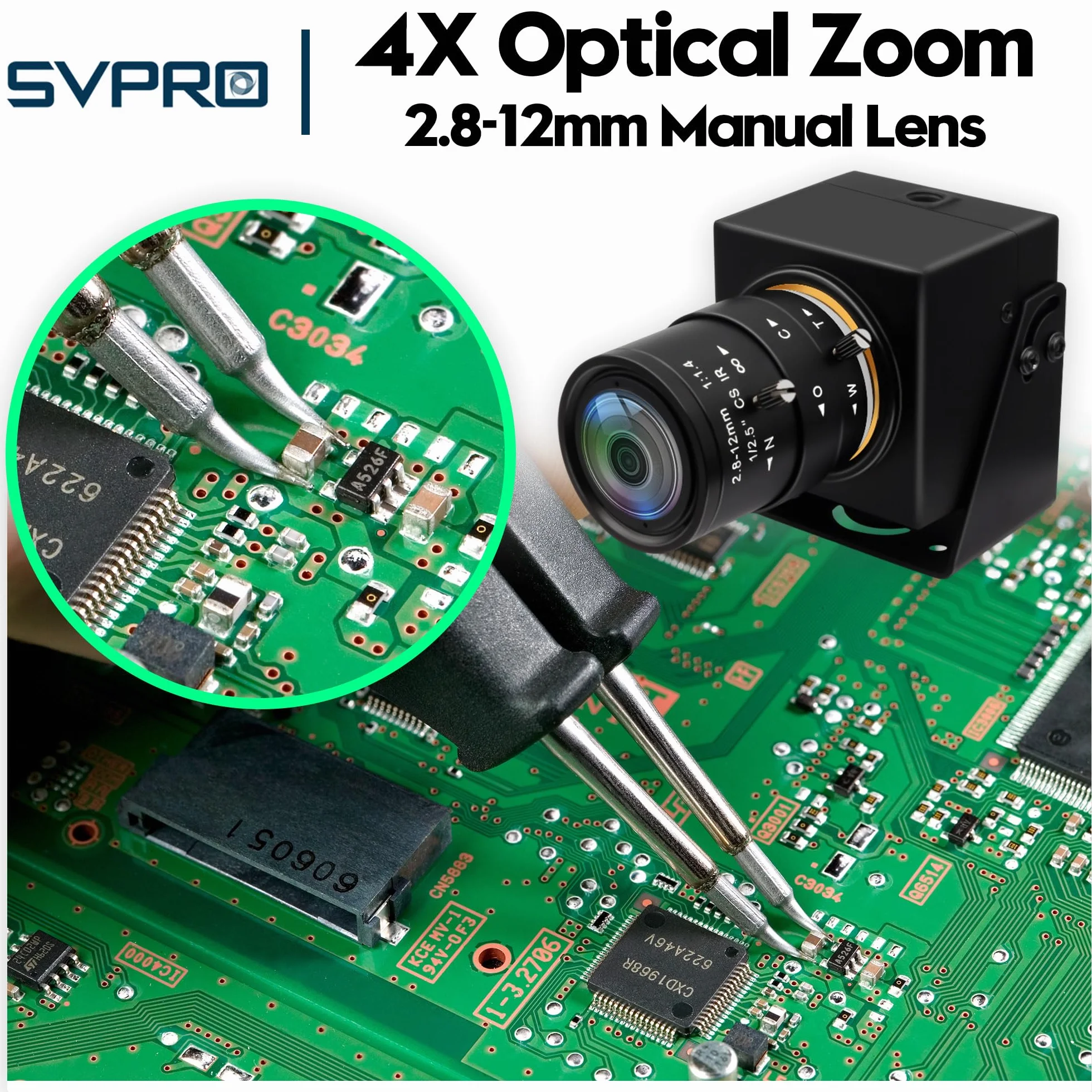 SVPRO Global Shutter Caméra USB 1200P 90 fps Objectif Zoom 2,8-12 mm Mise au Point Manuelle Webcam Golf Industrielle Plug and Play