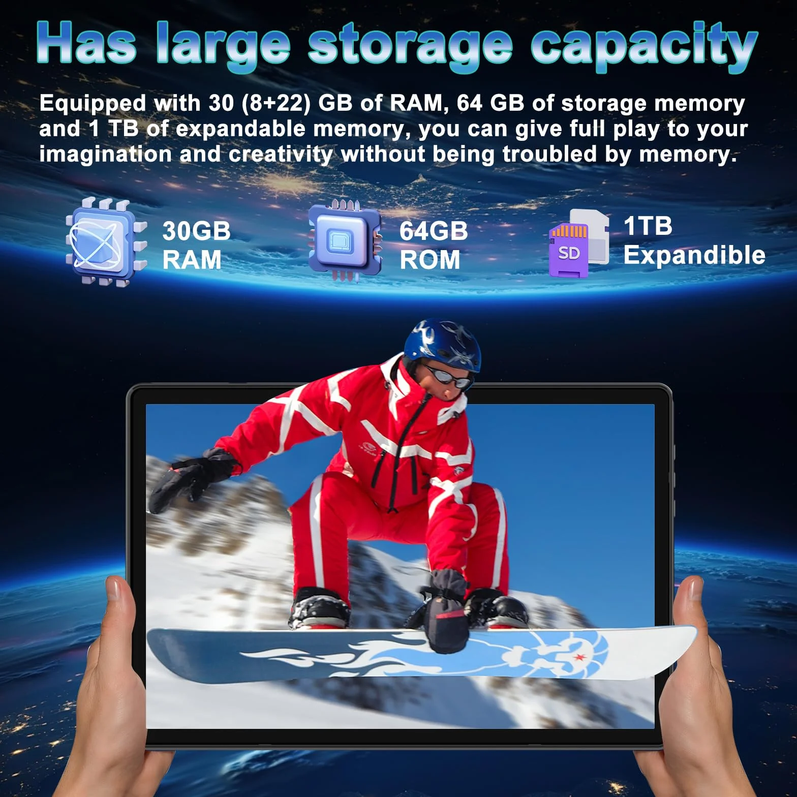 Tablette 10 Pouces Android 15 30 Go RAM 2 To ROM Expansion Widevine L1 5G Wi-Fi Gemeni AI 8 Cœurs GPS FHD Tactile Clavier Souris Noir