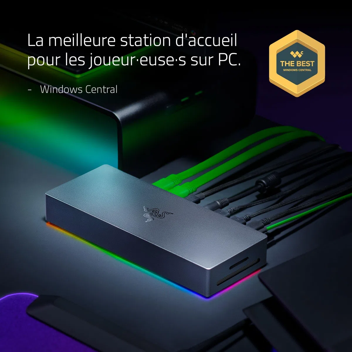 Razer Thunderbolt 5 Dock Chroma - Station d'accueil 11 Ports USB-Thunderbolt - 3X DisplayPort USB-C - Ethernet - Passthrough 140W - Carte SD/UHS - 3X USB - Extension M.2 - Prise UE - PC/Mac | Noir