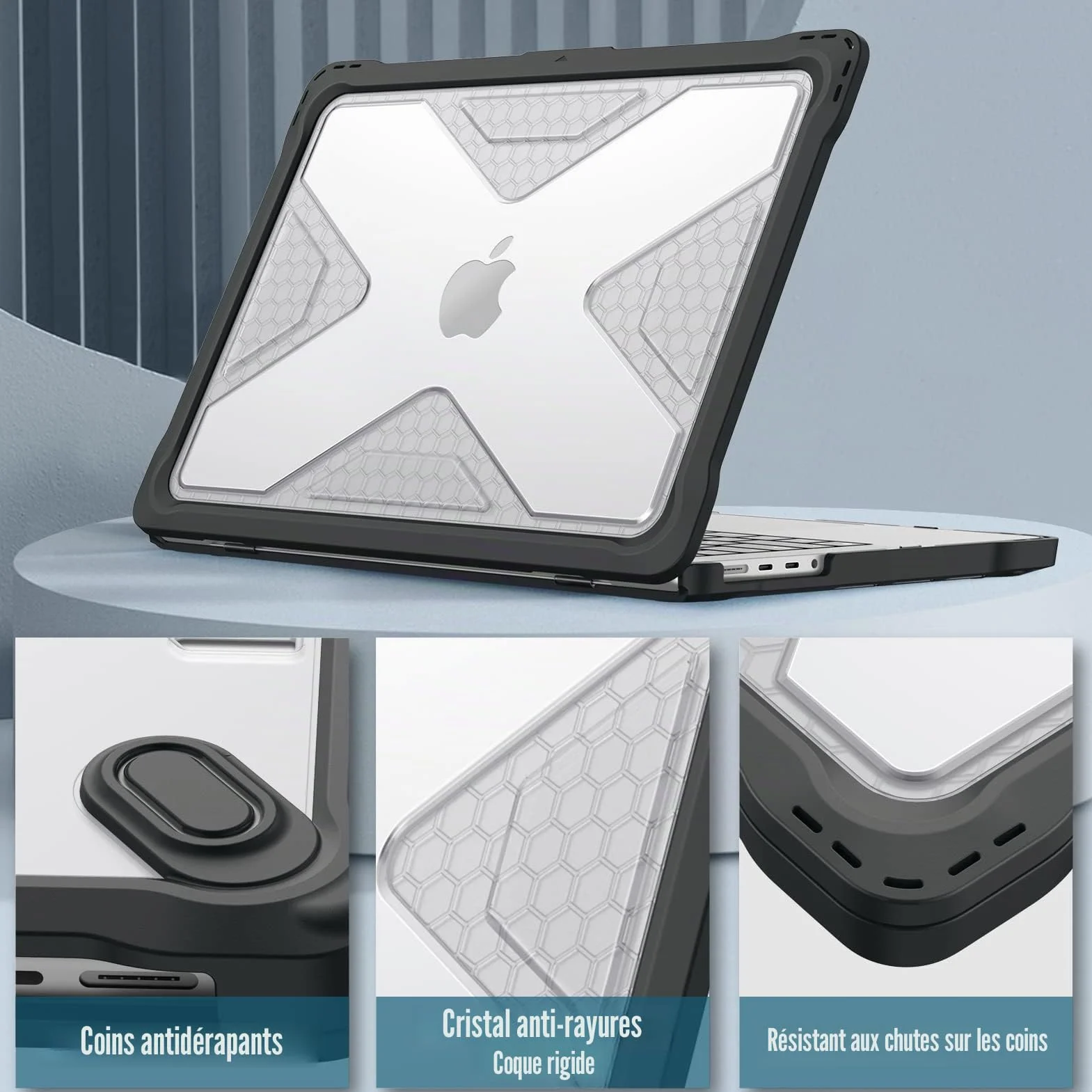 FINTIE Coque Hybride Compatible MacBook Pro 14 Pouces M5 M4 M3 M2 M1 Pro/Max 2026-2021, Etui Rigide Robuste Housse Bords Antichoc Noir