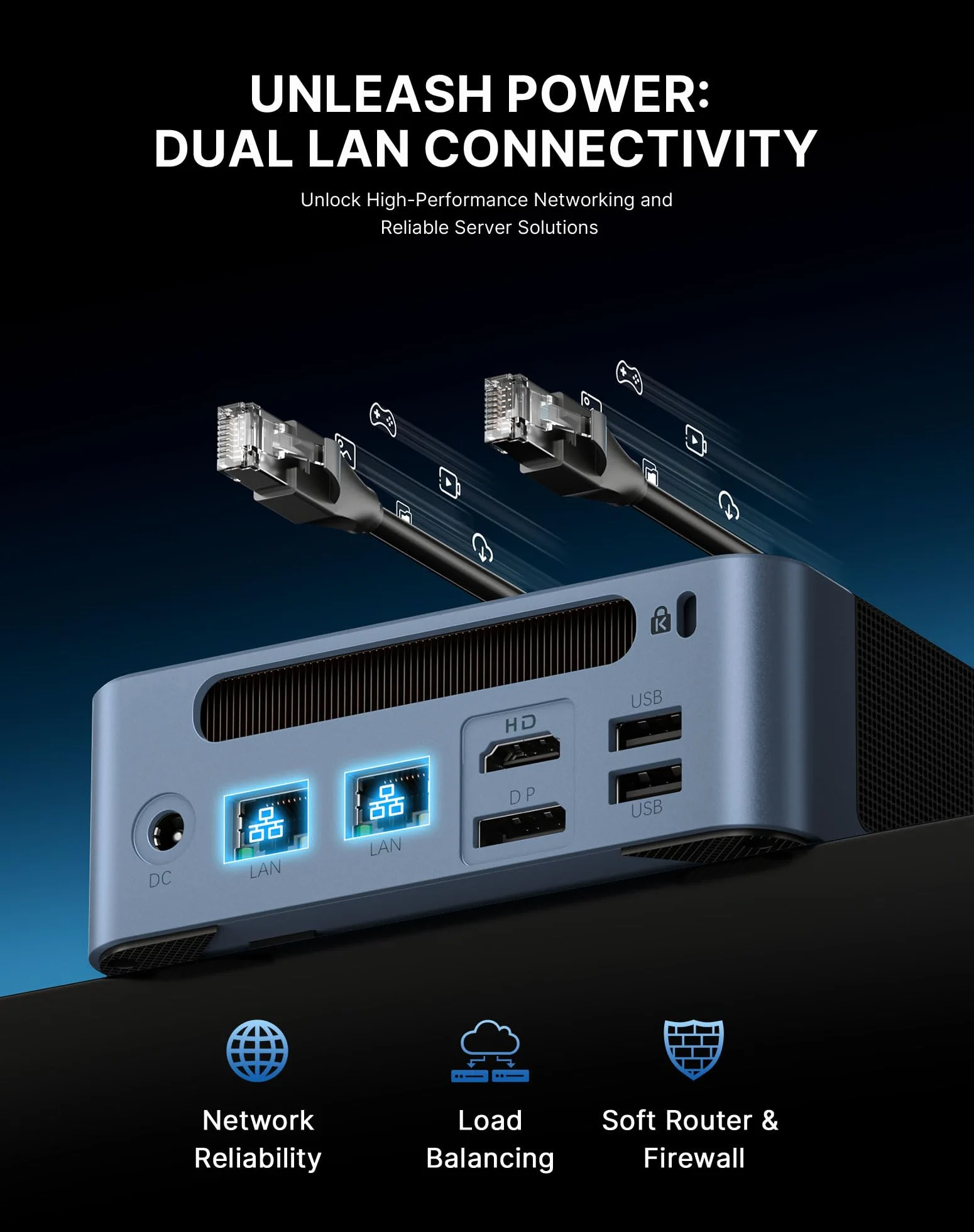 BOSGAME E5 Mini-PC Ryzen 5300U 16Go DDR4 512Go SSD PCIe3.0 Double RJ45 LAN Triple Affichage Wi-Fi5 BT5.0