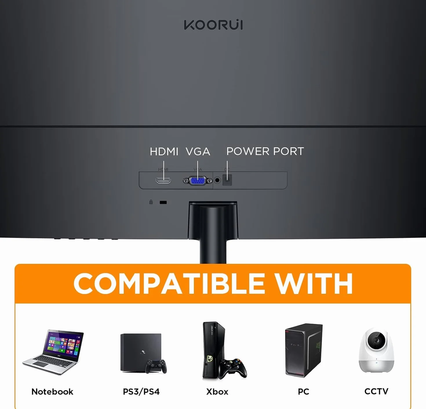 KOORUI Écran PC Incurvé 23.6 Pouces VA FHD 1500R 100Hz HDMI VGA Noir