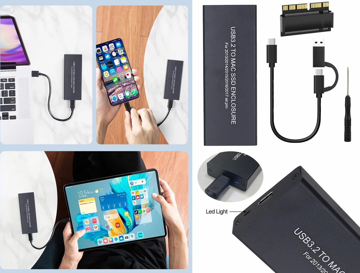 USB C 3.2 Boîtier SSD pour MacBook Air/Pro 2013-2017 A1466 A1465 A1502 A1398