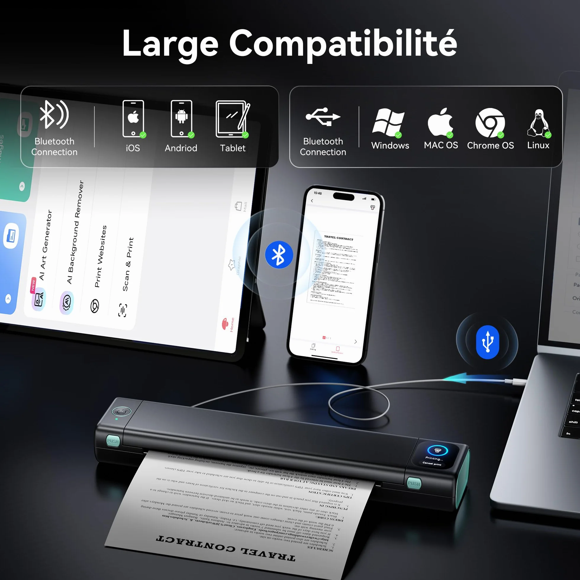 Phomemo M08D Imprimante Thermique Portable A4 Bluetooth sans Fil Écran Tactile