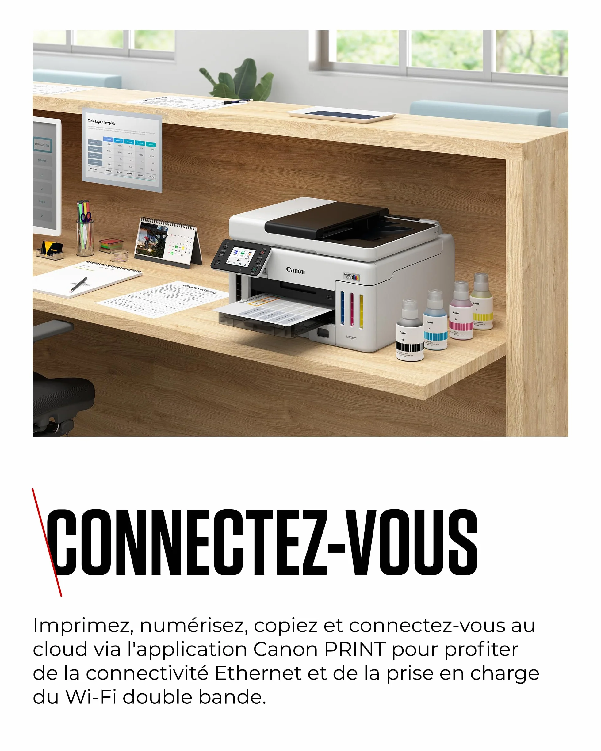 Canon MAXIFY GX6150 Imprimante de Bureau Compacte MegaTank Jet d'encre Couleur sans Fil Tout-en-Un Wi-Fi Ethernet USB