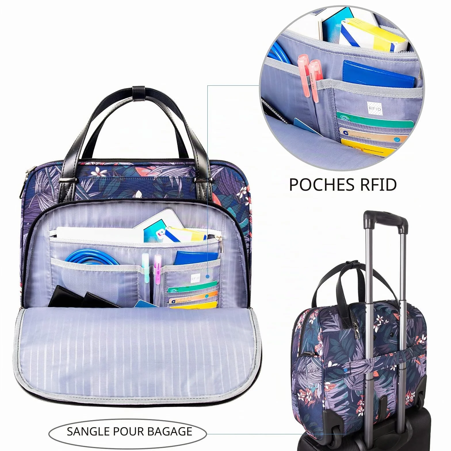 VANKEAN Sacoche à roulettes ordinateur portable 15.6 pouces étanche RFID voyage femmes