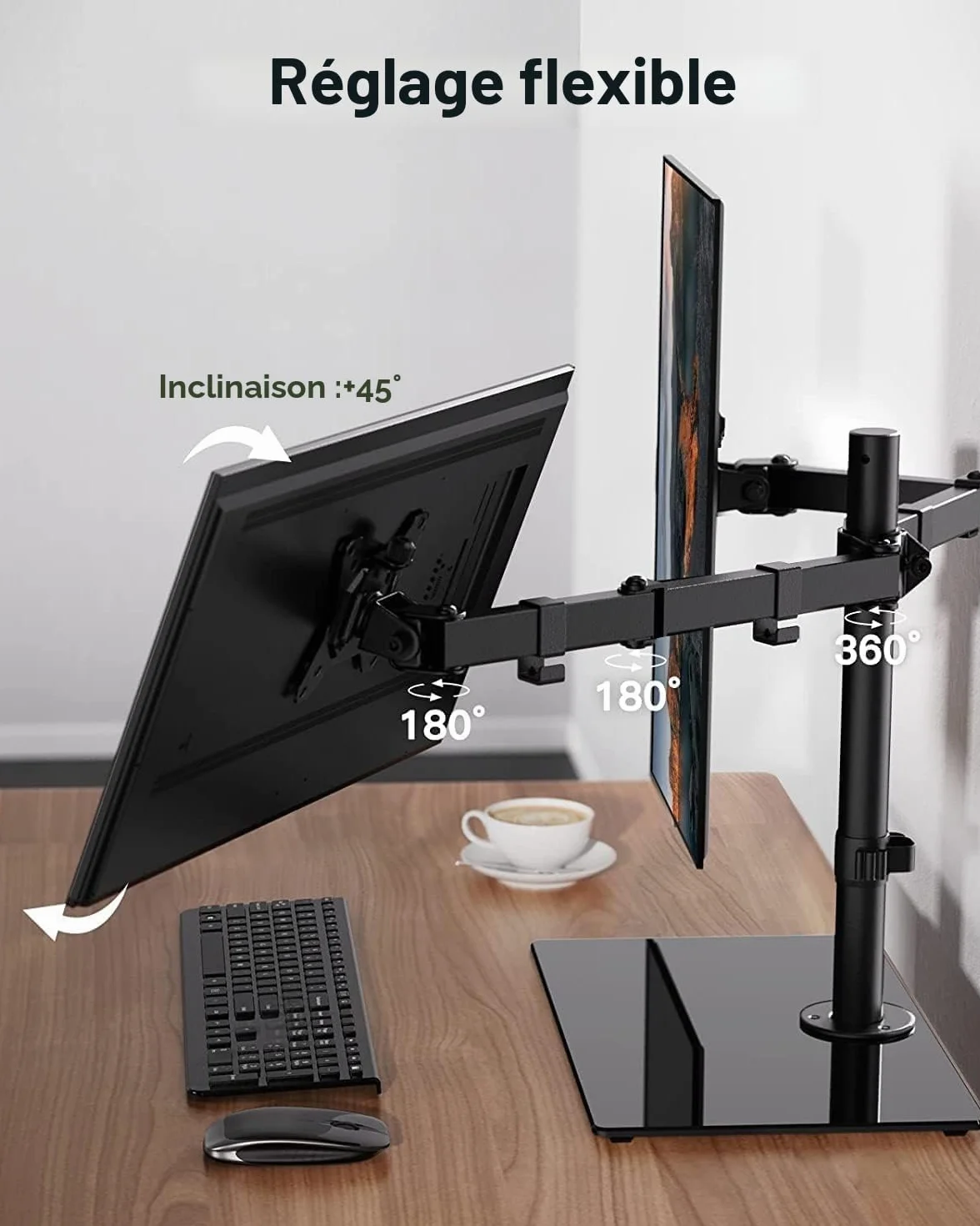 ErGear Support Double Écran PC 13"-32" Inclinaison ±45° Rotation 360° Poids Max 8 kg Gaming