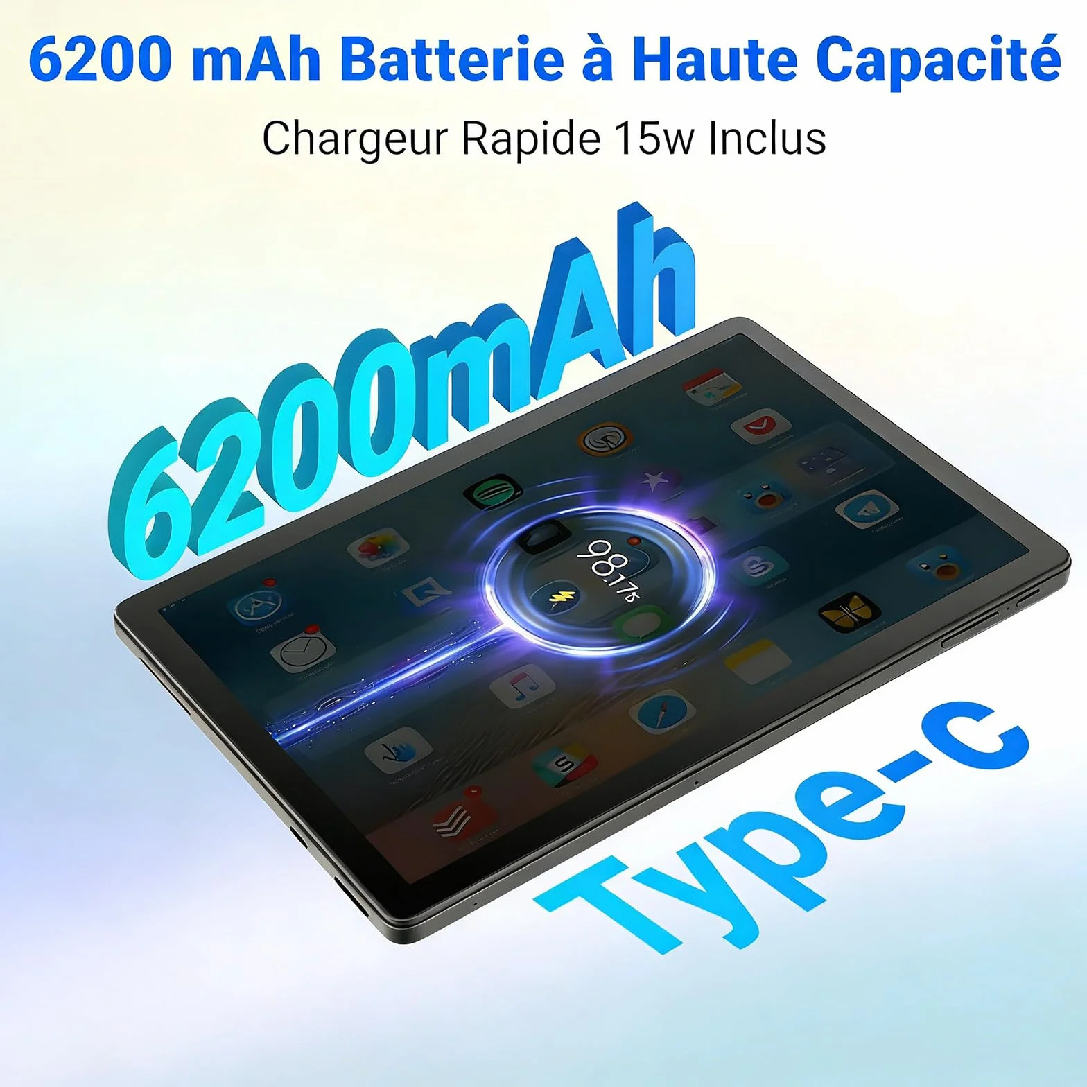 Tablette 10 Pouces Android 15 30Go RAM 128Go ROM Octa-Core 6200mAh WiFi 6 BT 5.3 Noir