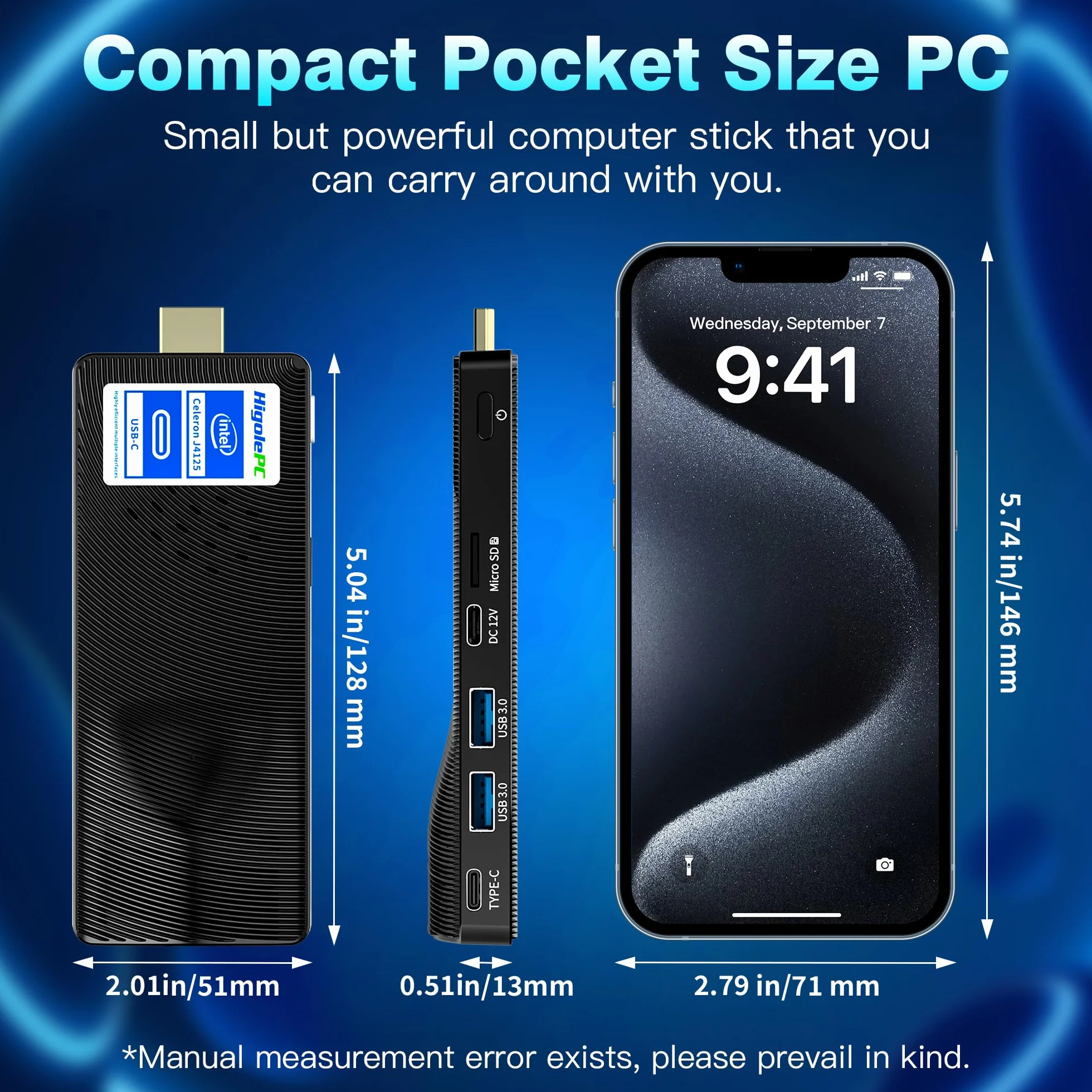 Mini PC Stick Win 11 Pro, Celeron J4125 8GB RAM 128GB SSD 2.7 GHz, Fanless, 4K 60Hz, WiFi BT 5.2