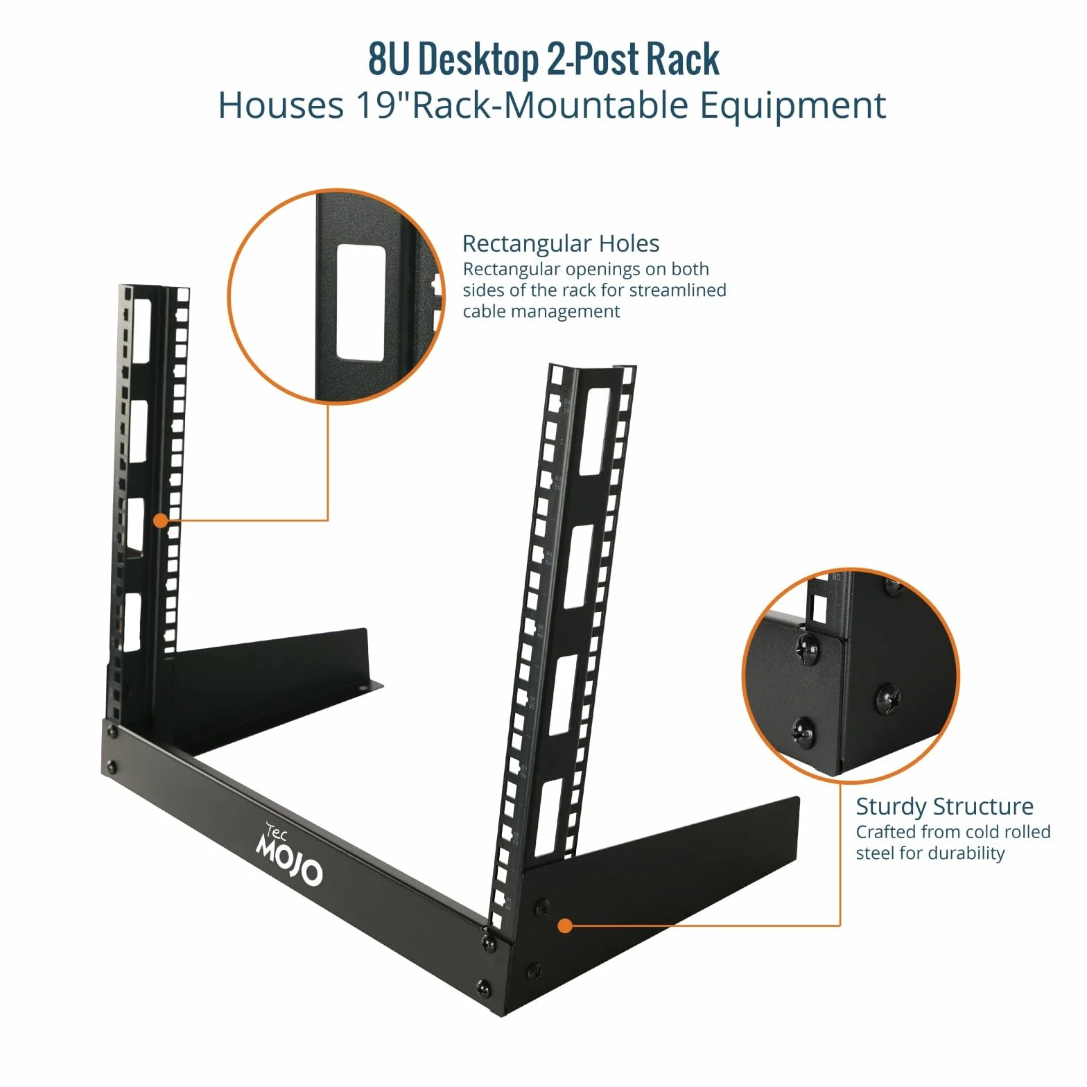 Tecmojo Rack de Bureau 19 pouces 8U 2 Montants, Rack à Structure Ouverte Noir