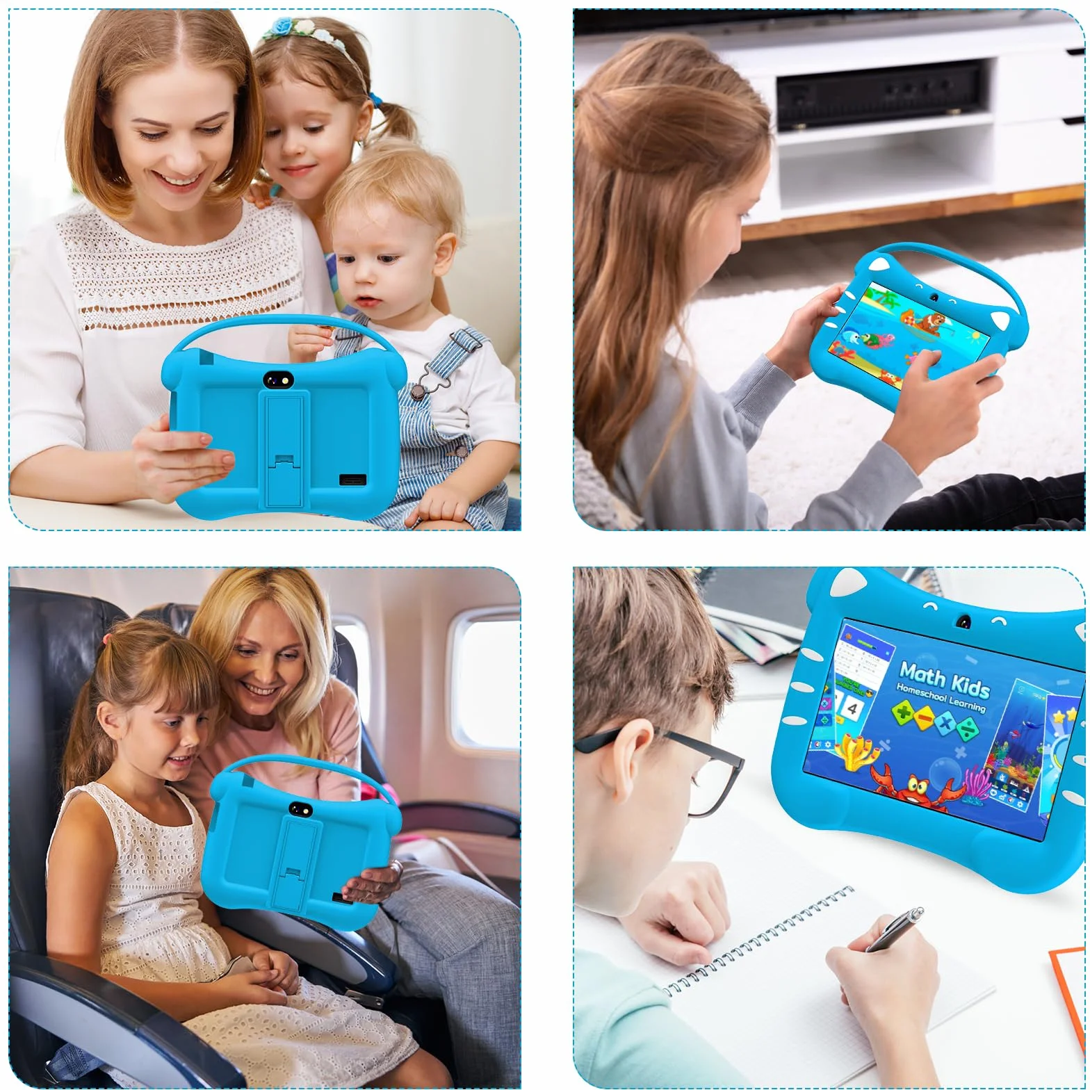 Tablette Éducative Enfant 7 Pouces Android WiFi Contrôle Parental Double Caméra Étui Sécurité 2 Go RAM 32 Go ROM 128 Go Extensible 3-12 Ans Bleu