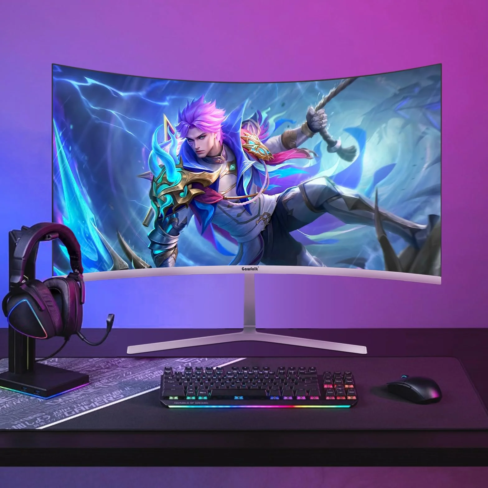 Gawfolk Écran PC 27 Pouces incurvé 280Hz Gaming Moniteur, 1800R, 1ms, FHD 1080p, HDMI, DisplayPort, 100x100mm Blanc