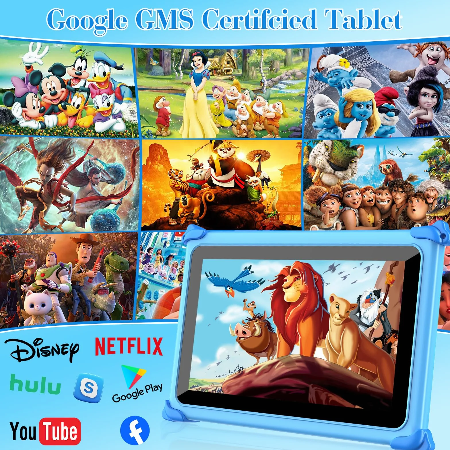 Tablette Enfants 7 Pouces Android 32Go+256Go GMS Écran IPS Tactile Applications Éducatives Contrôle Parental WiFi Bluetooth Étui Bleu