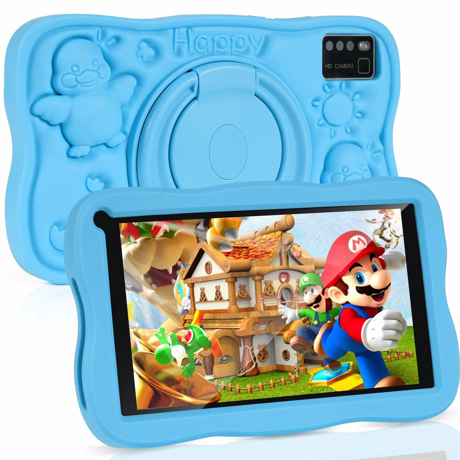 Tablette Enfants 7 Pouces Android 8GB RAM 64GB ROM TF 256GB Contrôle Parental WiFi Bluetooth Tactile Éducative Kid-Proof Étui Bleu