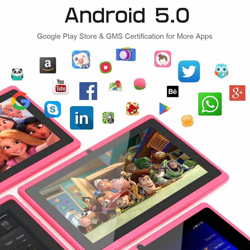 Tablette 7 Pouces Android 5.0 Quad Core 1Go RAM 8Go ROM Double Caméras WiFi Bluetooth Bleu Ciel