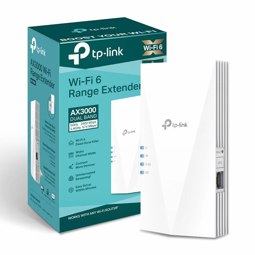 TP-Link Répéteur WiFi 6 RE700X, Amplificateur WiFi AX3000 Mbps, Port Ethernet Gigabit, 150 m²