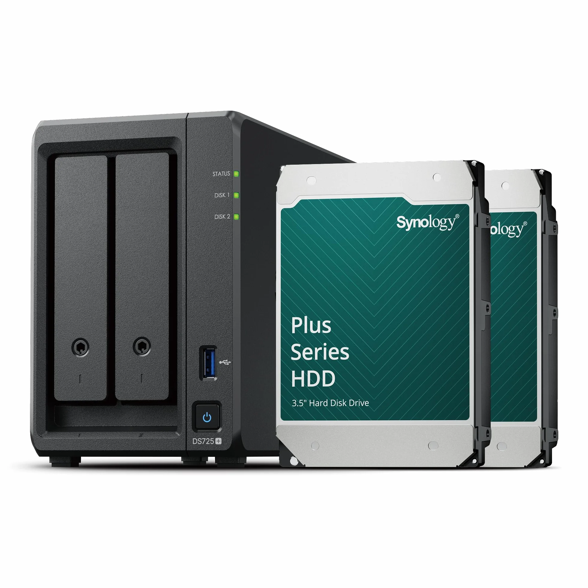 Synology DS725+ NAS 2 Baies AMD Ryzen R1600 Dual-Core 4 Go RAM 2 x 1 GbE LAN 8 To HAT3300-4T