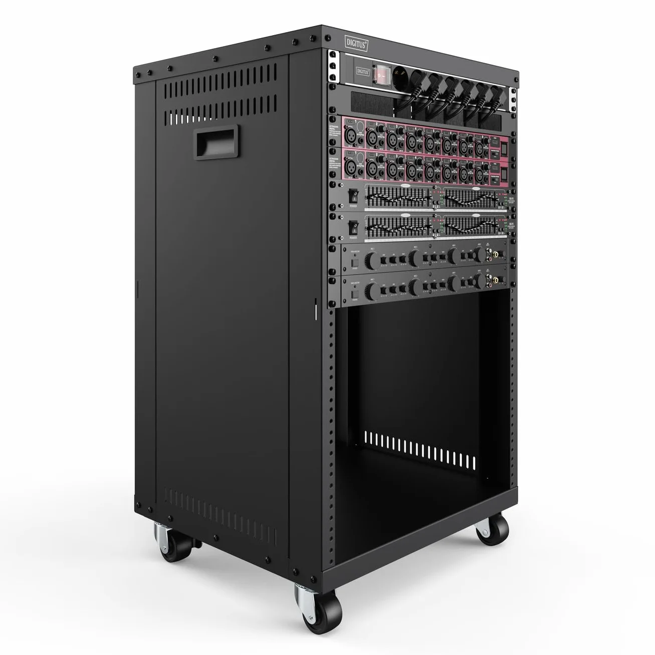 DIGITUS DN-48001 Rack Audio 19 Pouces 16U Universel Charge maximale 136 kg avec roulettes Noir