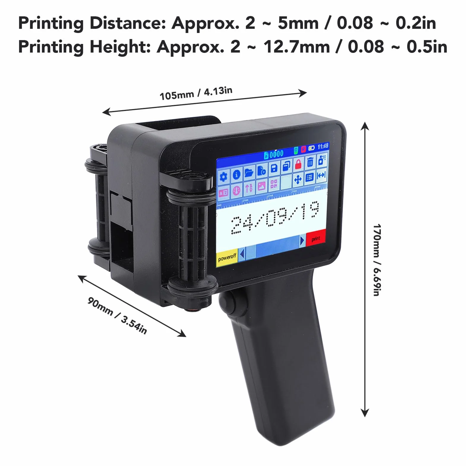 Asixxsix Imprimante à Jet d'encre Portable 600DPI écran Tactile HD LED 4.3in