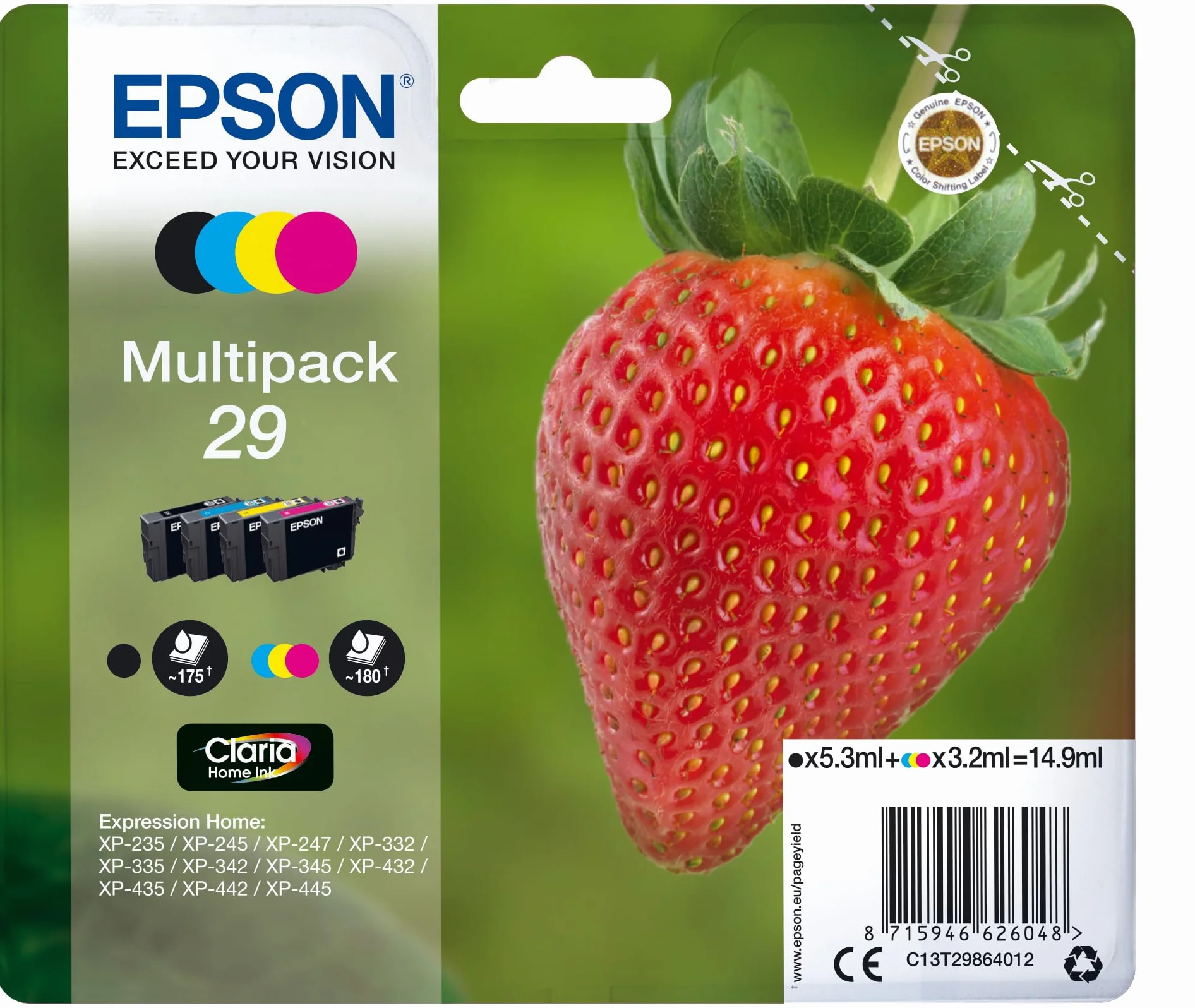 Epson 29 Strawberry Genuine Multipack 4-Colours Claria Home Ink Cartridges