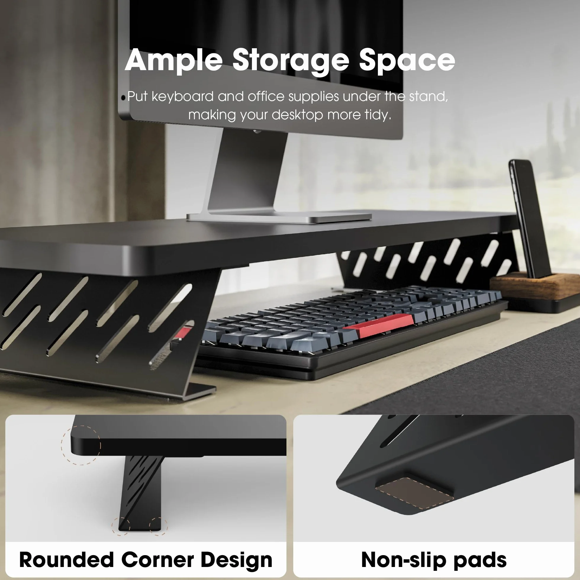 Fenge Réhausseur d'Écran d'Ordinateur, Support de Moniteur Portable, 80×23,5×10cm, Charge 25KG, Noir