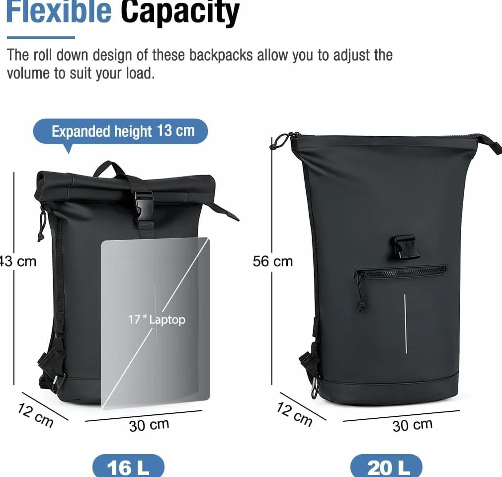 Lekeinchi Sac à Dos Étanche pour Ordinateur Portable 17 Pouces, Grand Sac à Dos Voyage Noir