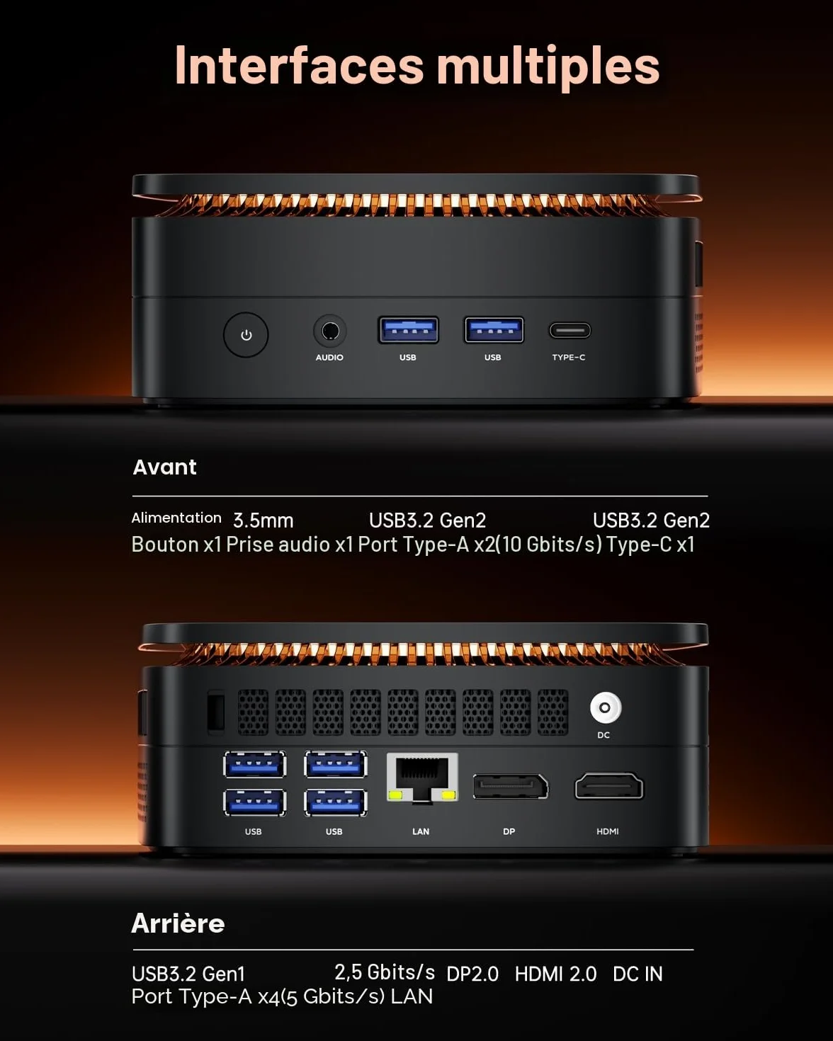 NiPoGi Hyper H1 Mini PC AMD Ryzen 7 6800H 32Go LPDDR5 1To NVMe SSD Ordinateur de Bureau 4K Triple Display WiFi 6 BT 5.2 VESA