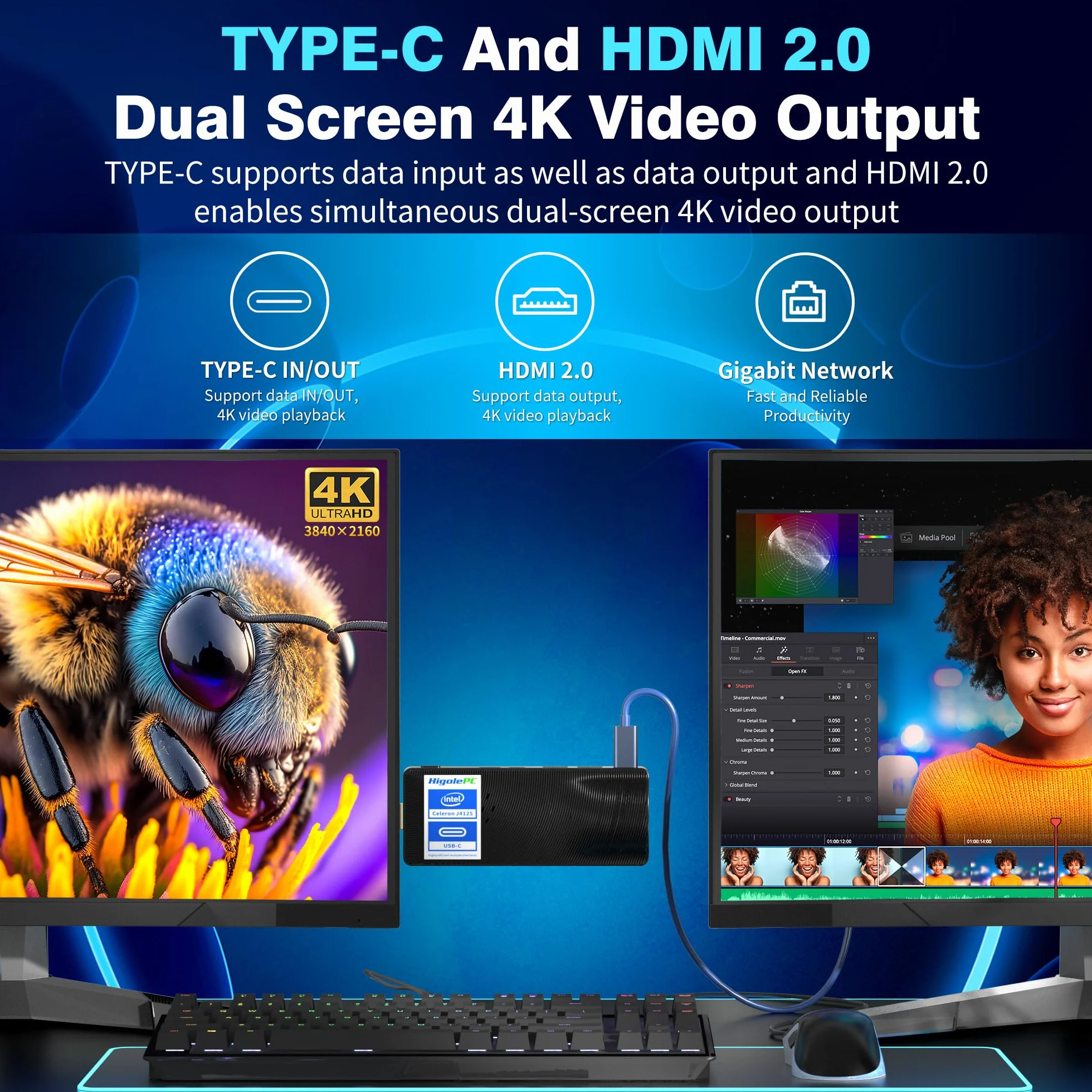 Mini PC Stick Win 11 Pro, Celeron J4125 8GB 256GB eMMC, Fanless, 4K 60Hz, USB-C, WiFi BT 5.2