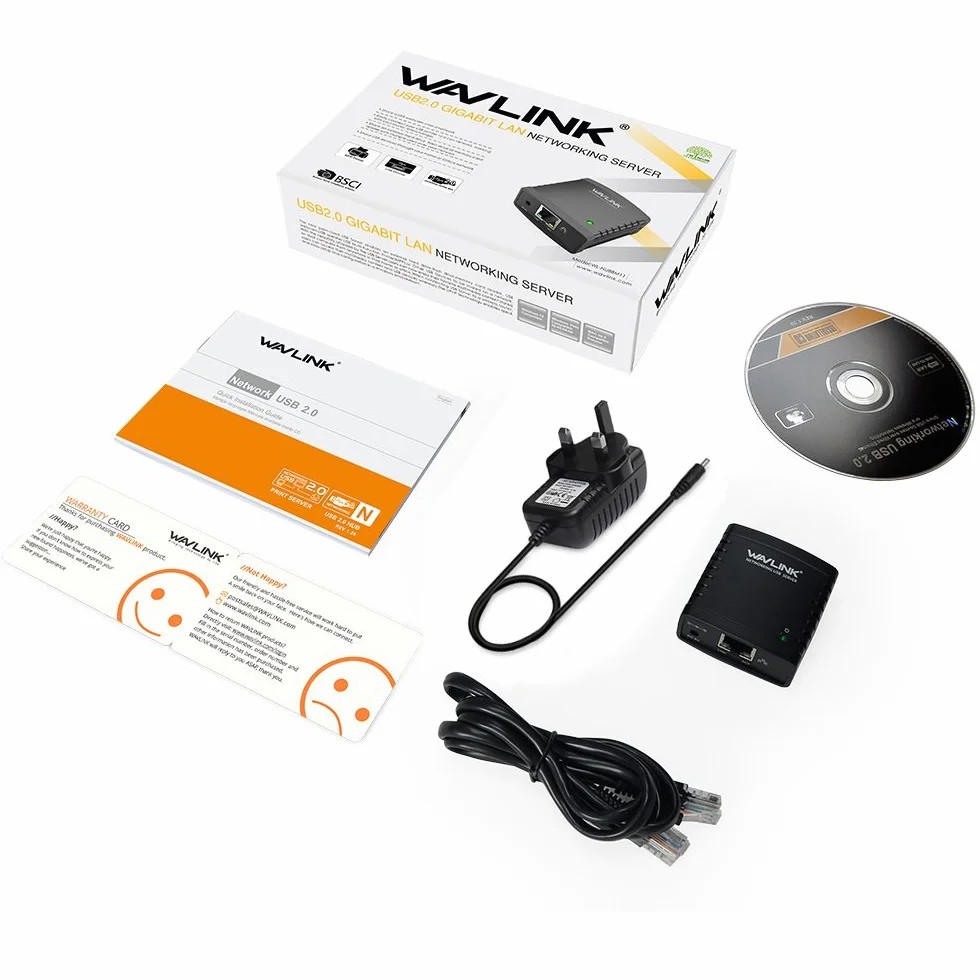 WAVLINK Serveur d'impression 10/100Mbps Ethernet vers USB 2.0 pour Windows