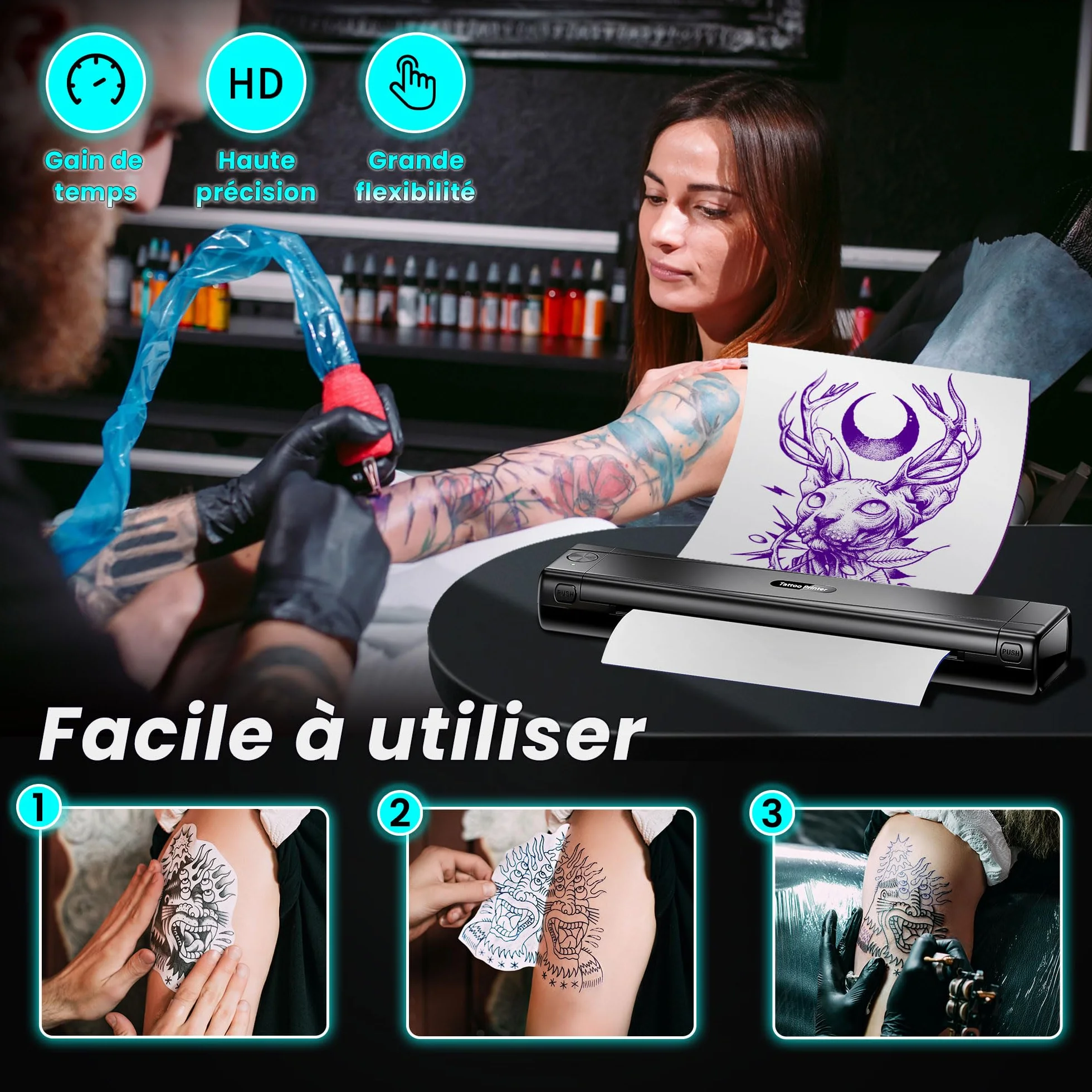 TATTMUSE Thermocopieur Tatouage Bluetooth, Imprimante Stencil Tatouage avec 10 Feuilles