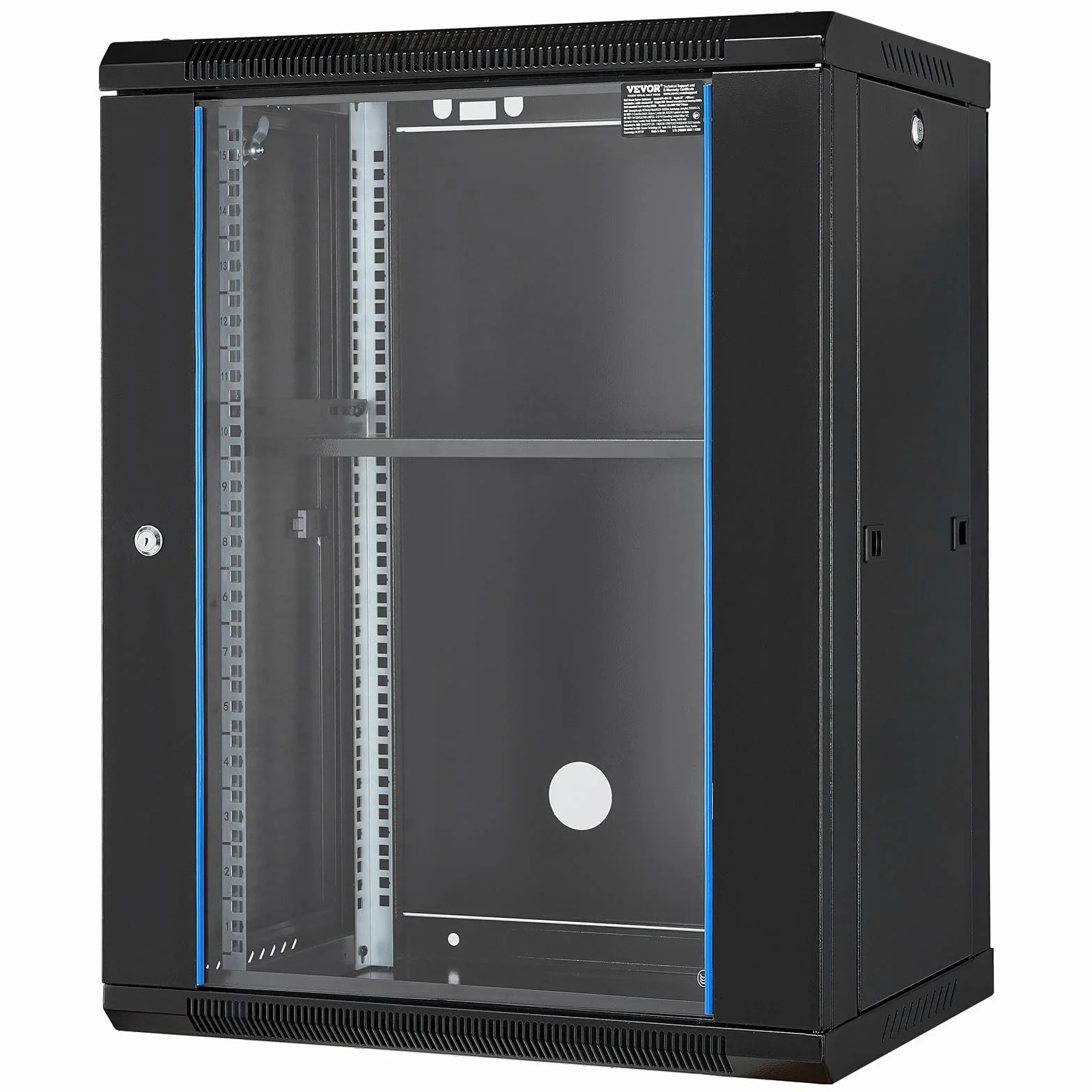 VEVOR Armoire de Serveur Mural 15U, Boîtier Rack Réseau avec Roulettes, Charge 226,8 kg, Porte Verre Trempé Verrouillable, Acier Q235