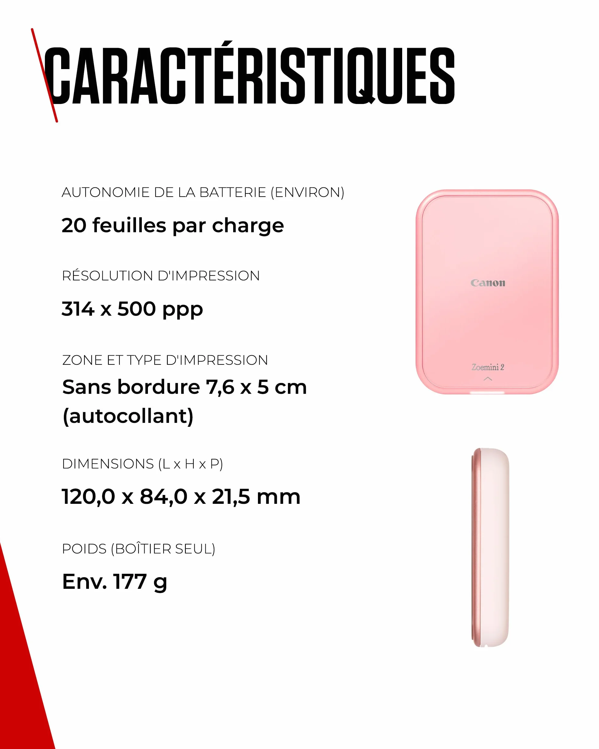 Canon Zoemini 2 Kit d'impression Imprimante Photo Portable Bluetooth 5.0 USB-C Rose Gold