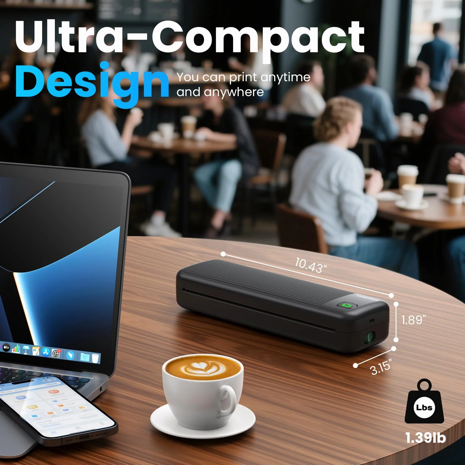 Imprimante Thermique Portable A4 Bluetooth Sans Encre 216/210/110/80/53mm Compatible iOS Android Mac Windows Noir