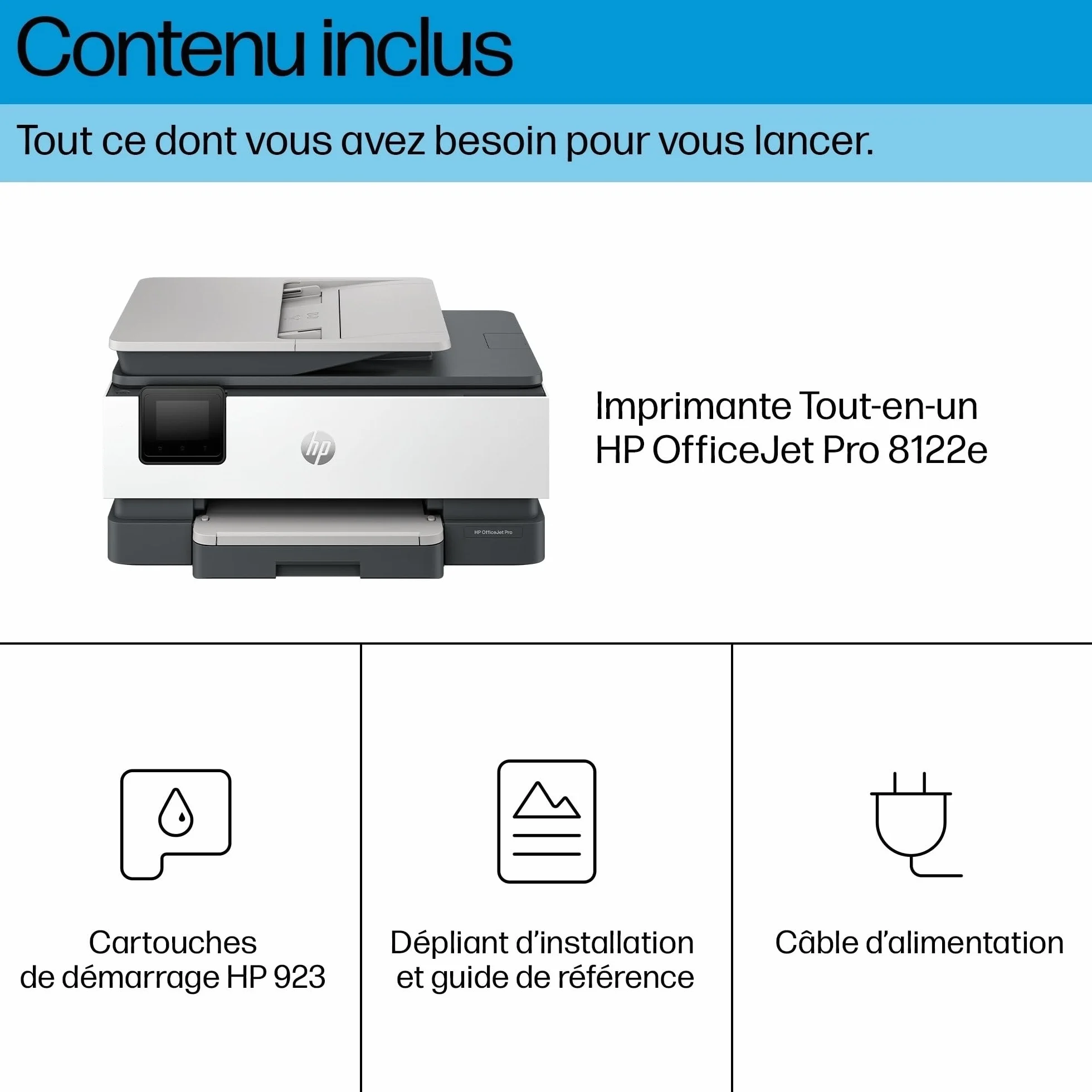 HP OfficeJet Pro 8122e Imprimante Multifonction Jet d'encre A4 Couleur Recto Verso Automatique 20 ppm Wi-Fi