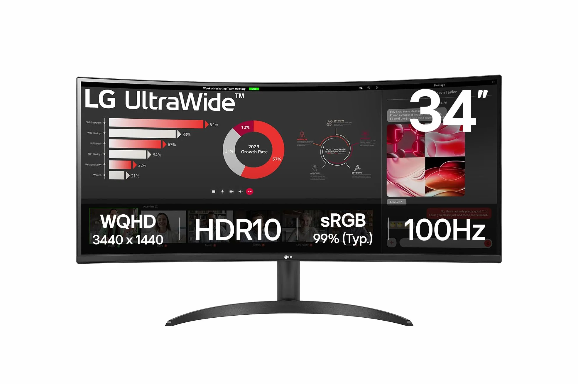 LG UltraWide 34WR50QK-B Ecran PC 34" VA QHD 3440x1440 100Hz HDR10 sRGB 90% Inclinable
