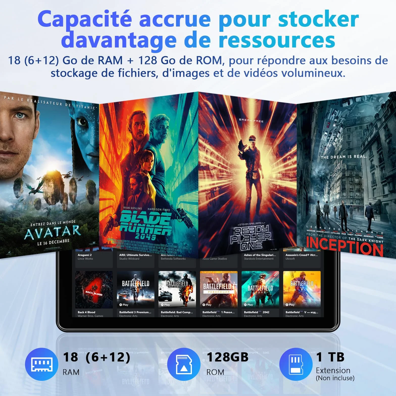 Tablette Android 15 10 Pouces RAM 18Go ROM 128Go TF 1To IPS HD 1280x800 UNISOC T30 WiFi 5G BT5.4 Gris