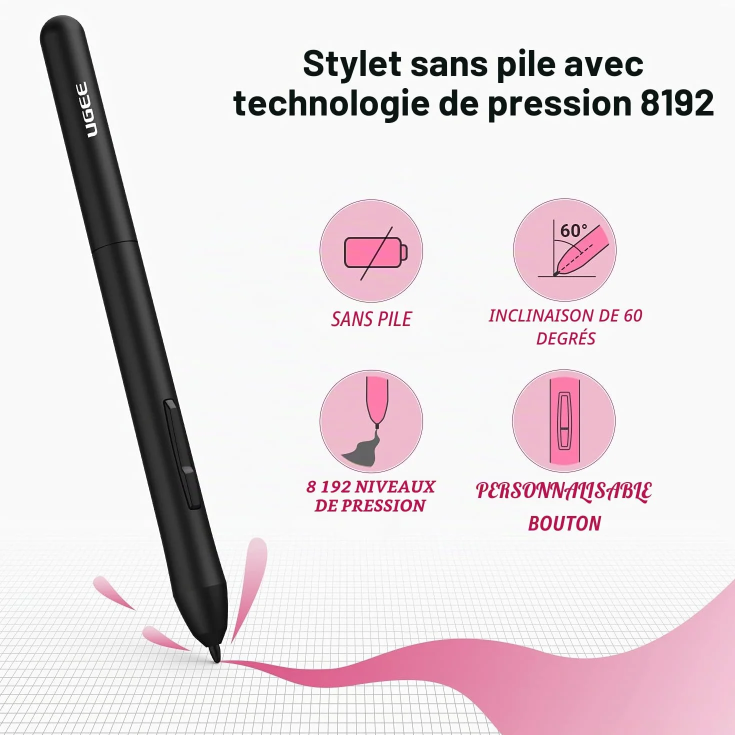 UGEE M708 Tablette Graphique 10x6 Pouces 8192 Niveaux Stylet