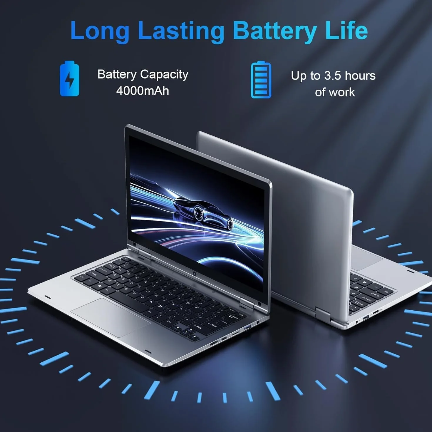 PINSTONE 11,6 Pouces Ordinateur Portable Celeron N4020 6 Go RAM 128 Go SSD Tactile Pliable 360° WiFi Bluetooth 4.2 Mini HDMI Argent
