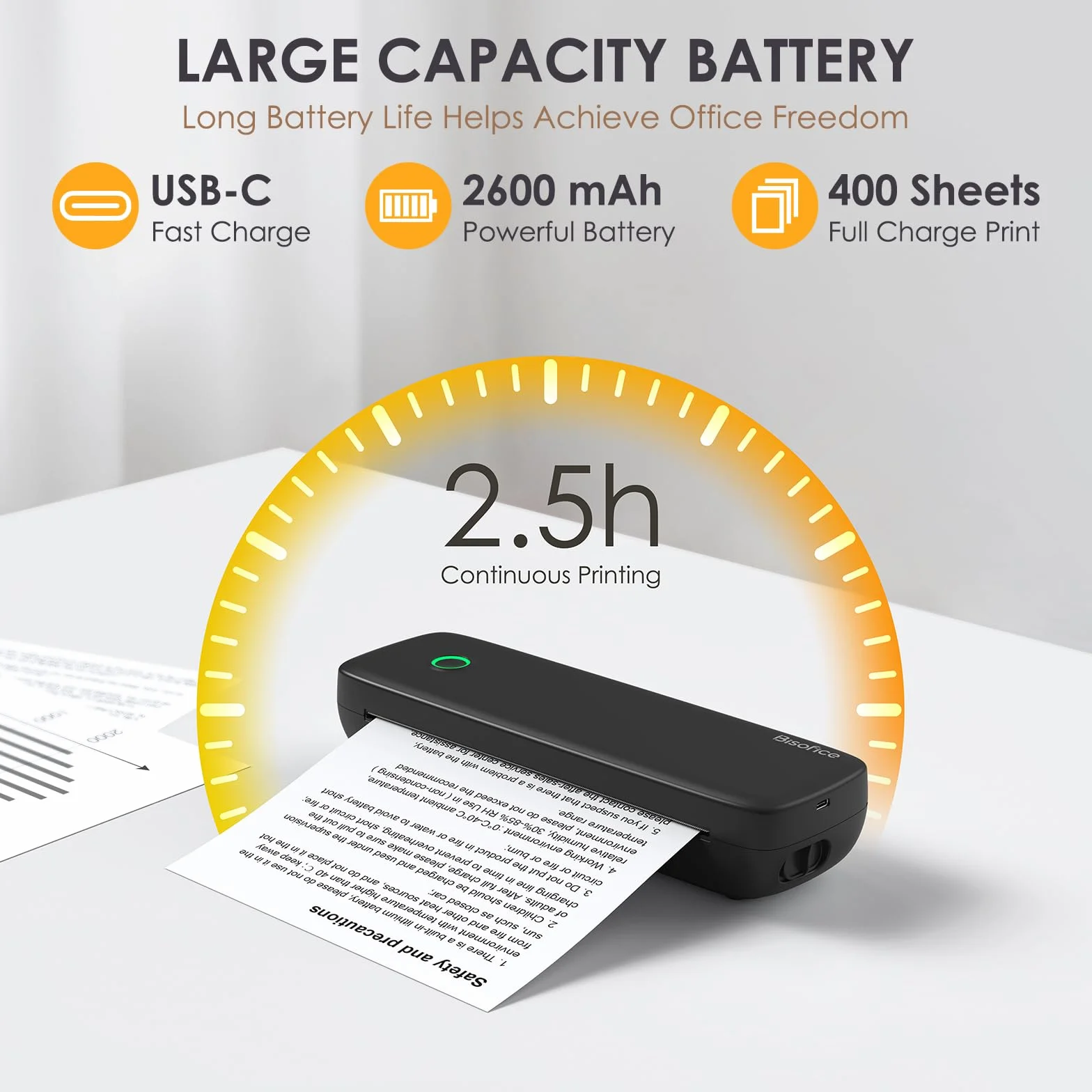 Bisofice L81 Imprimante Thermique A4 Portable Bluetooth sans Encre Compatible Android iOS Noir