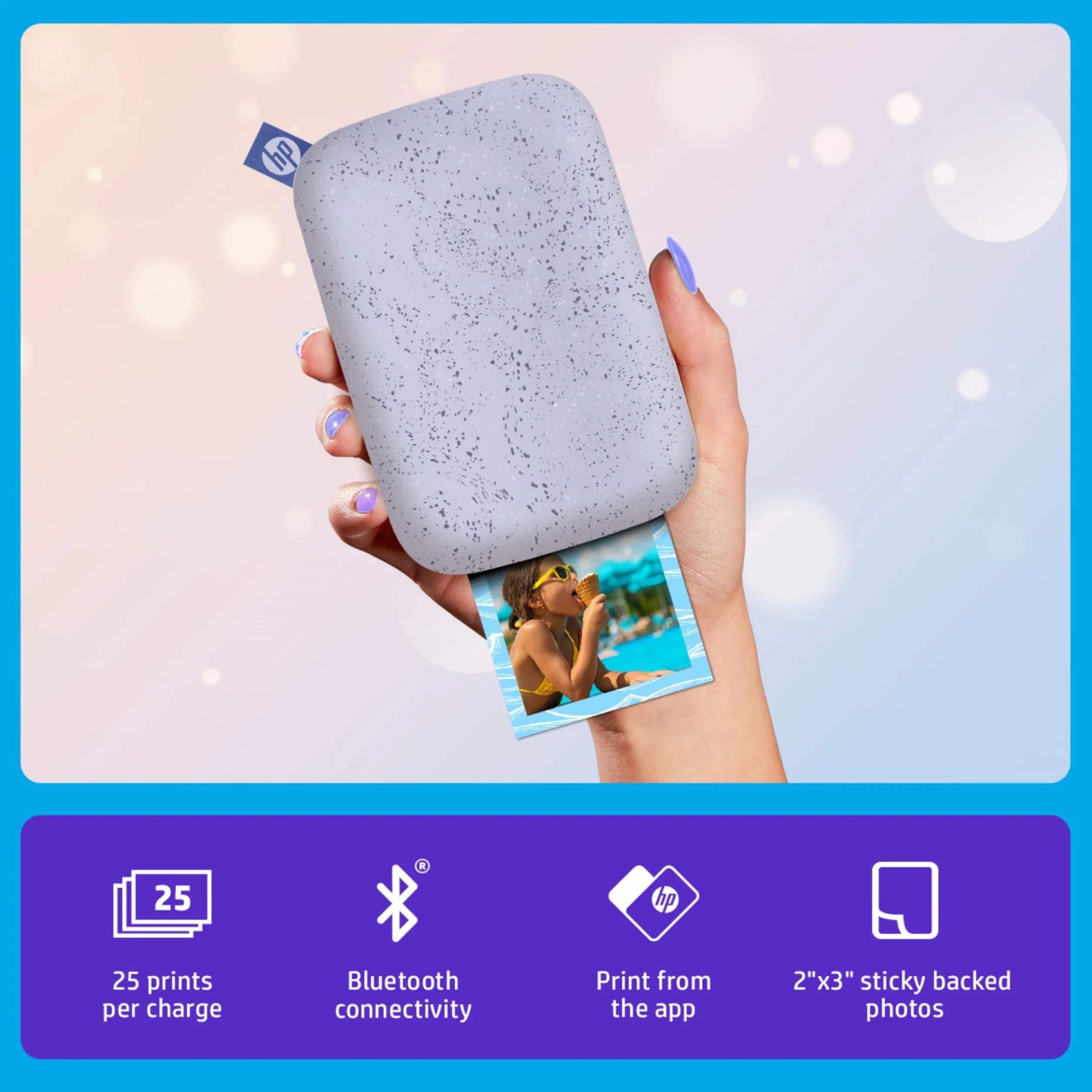 HP Sprocket Imprimante Photo Instantanée Portable 2x3 Pouces Violet Papier Zink