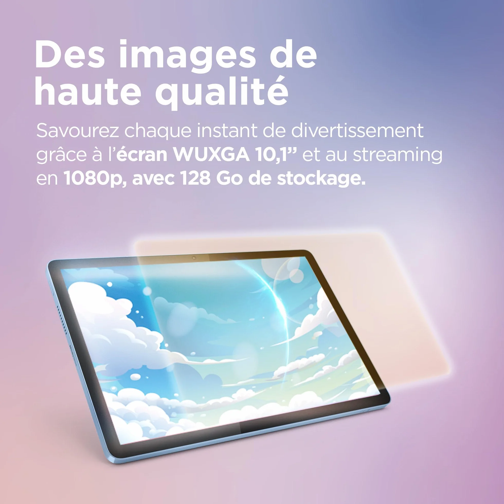 Lenovo Tab 10.1" WUXGA Tablette Tactile MediaTek Helio G85 8 Cœurs RAM 4Go 128Go Android 14 WiFi 5 Bluetooth Polar Blue